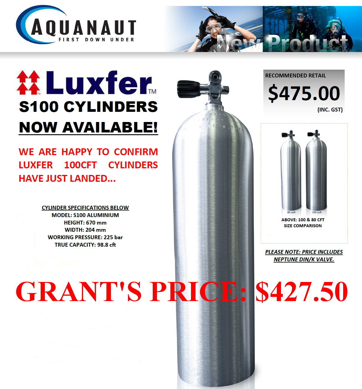 S100 Luxfer 100 cuft Cylinder