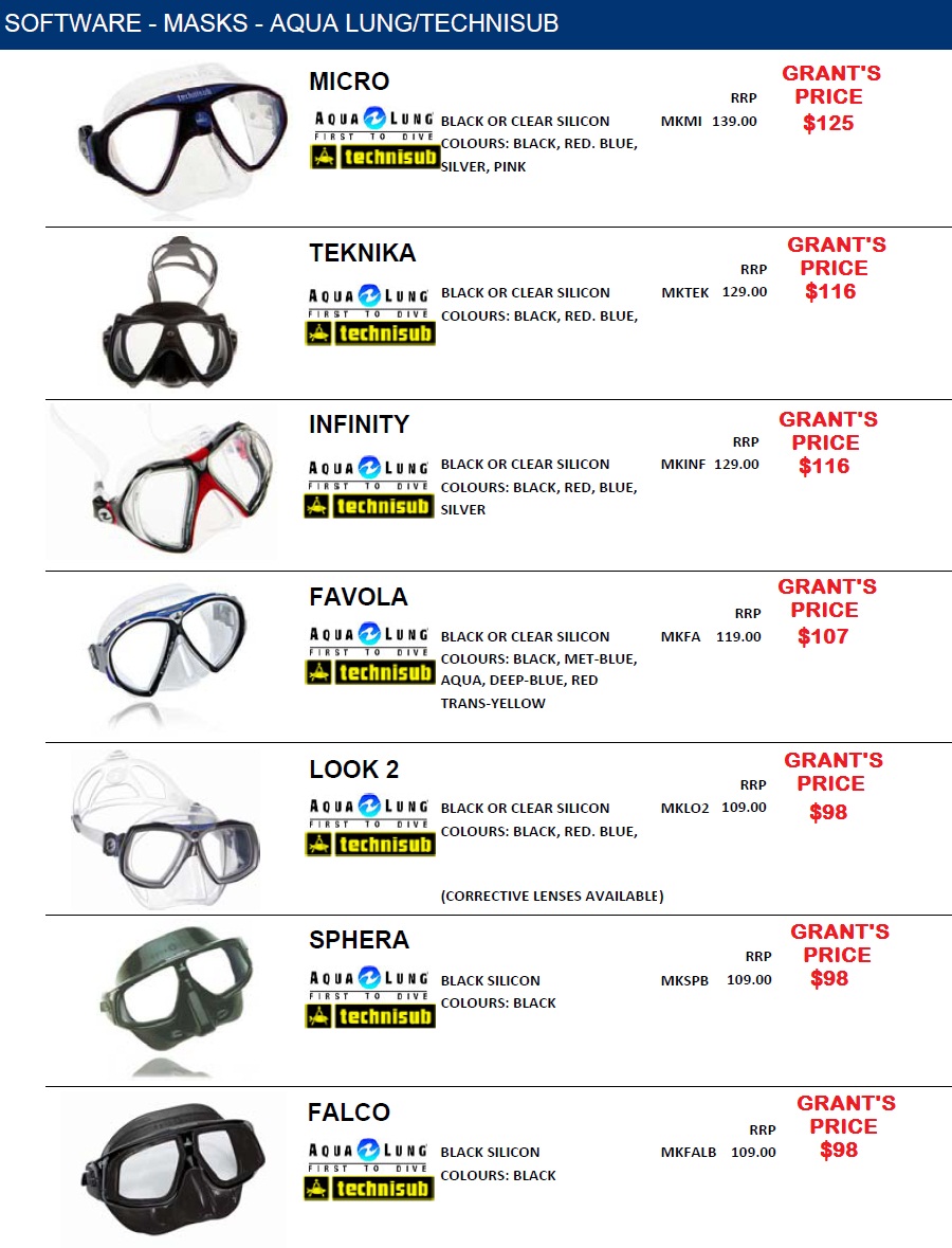 AQUA LUNG / TECHNISUB MASKS