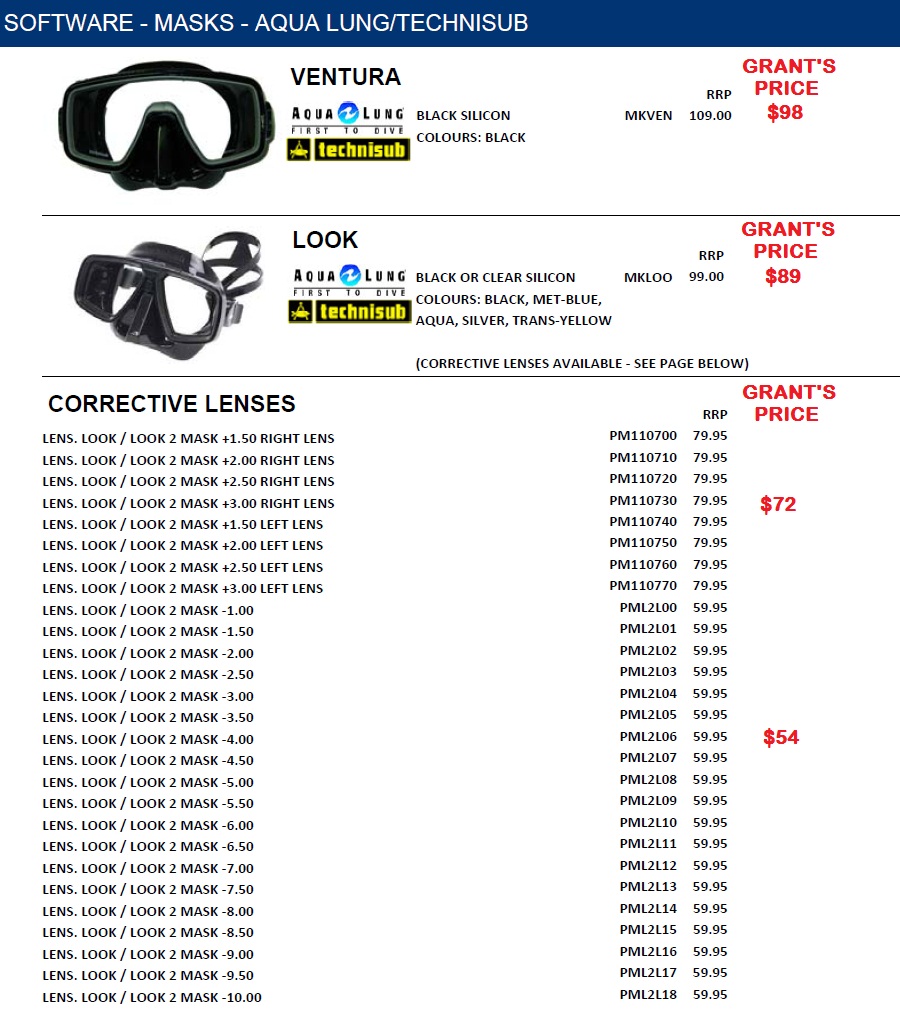 AQUA LUNG / TECHNISUB MASKS