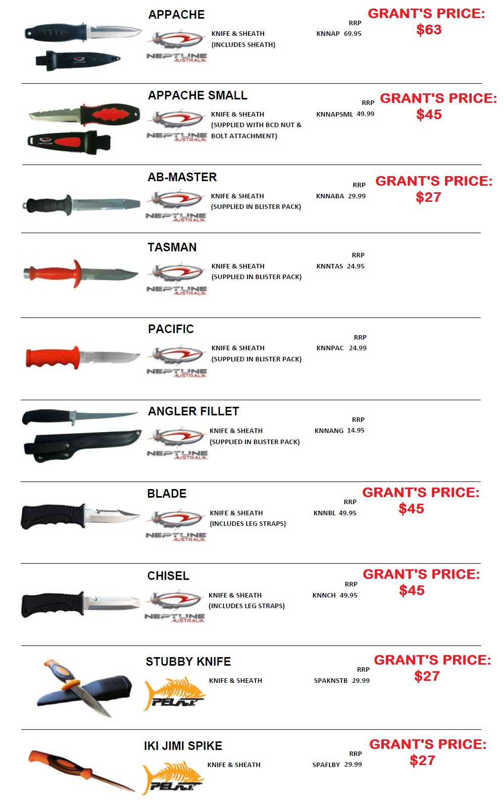 KNIVES - DIVING AND SPEARO