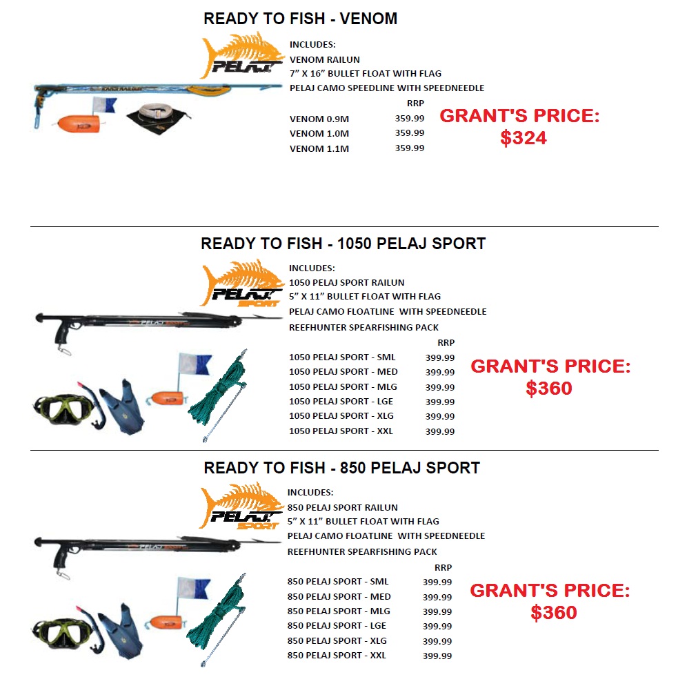 VENOM / 1050 PELAJ / 850 PELAJ SPORT READY TO FISH SPEARO PACKAGES