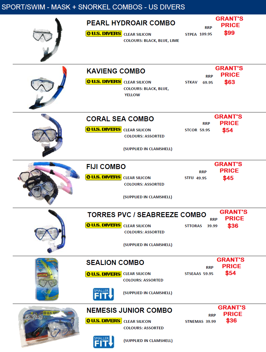 MASK AND SNORKEL COMBOS