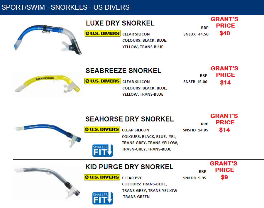 US DIVER SNORKELS