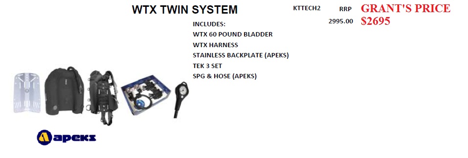 APEKS WTX TECHNICAL DIVER SYTEM - TWIN TANKS