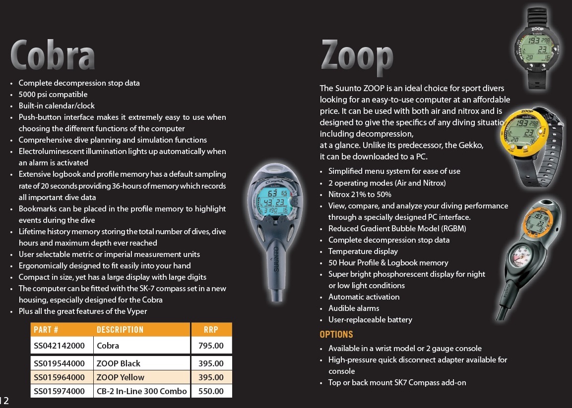 SUUNTO COBRA AND ZOOP DIVE COMPUTER