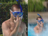 Holding the mask and snorkel to prevent dislodgement