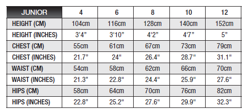 Sharkskin Chillproof Size Chart