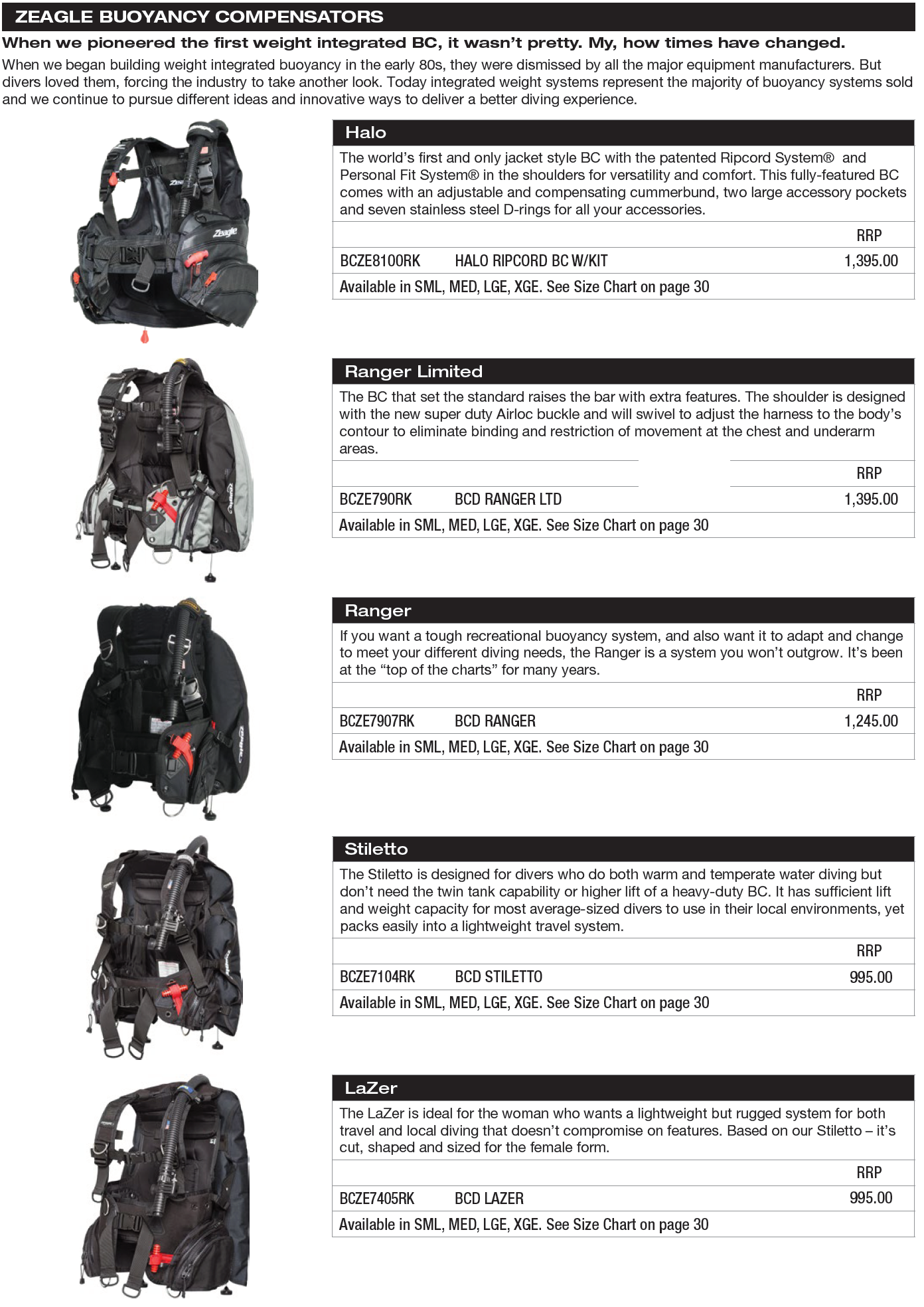 Zeagle Bcd Size Chart