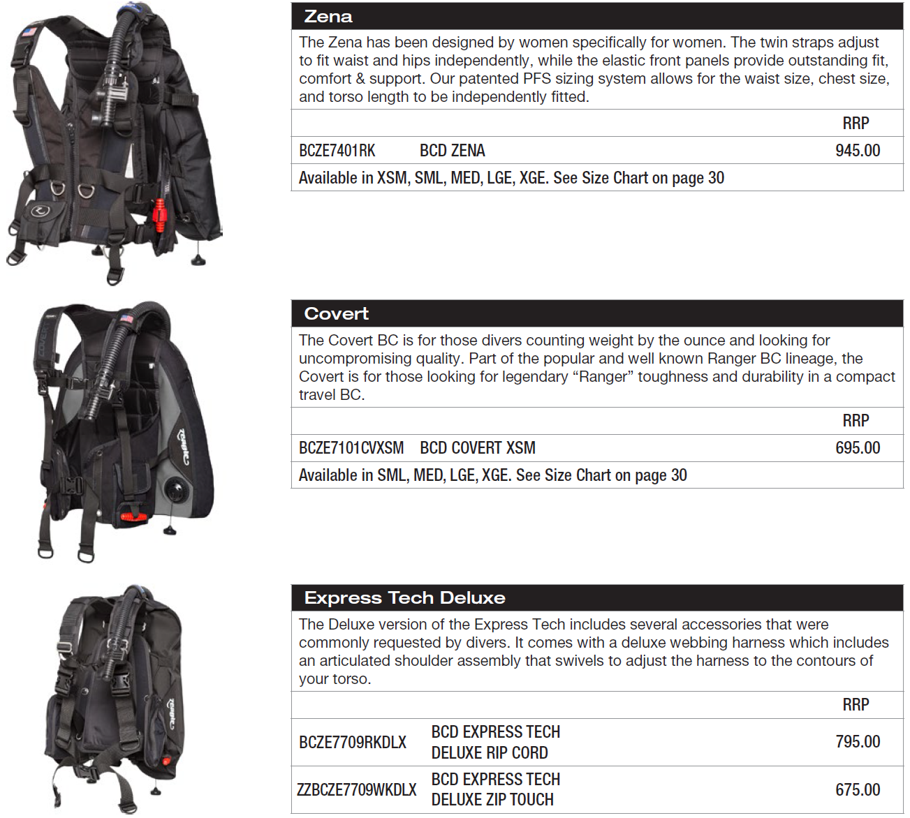 Zeagle Bcd Size Chart